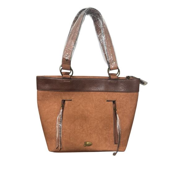 NWT! Justin Cheetah Animal Print Concealed Carry with Brown Trim Tote - Picture 7 of 12